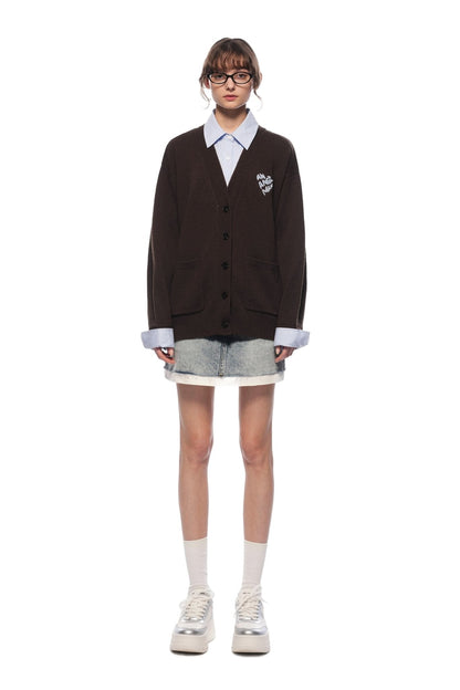 Ann Andelman Brown Faux Two-piece Knit Top With Patchwork Shirt