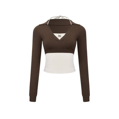 Ann Andelman Brown Knit Halter Neck Two-piece Set