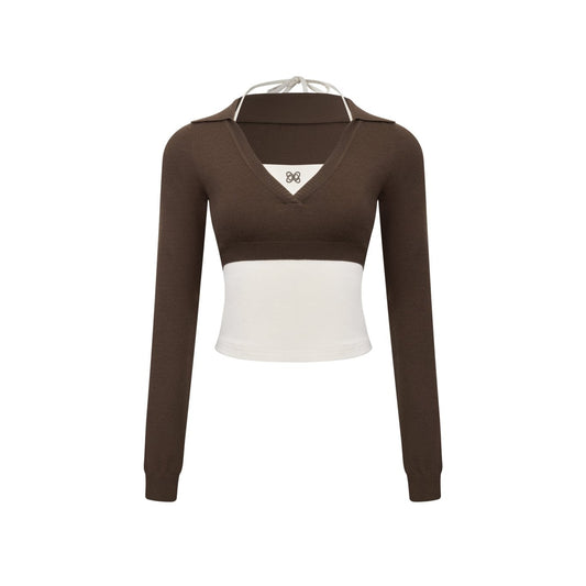 Ann Andelman Brown Knit Halter Neck Two-piece Set