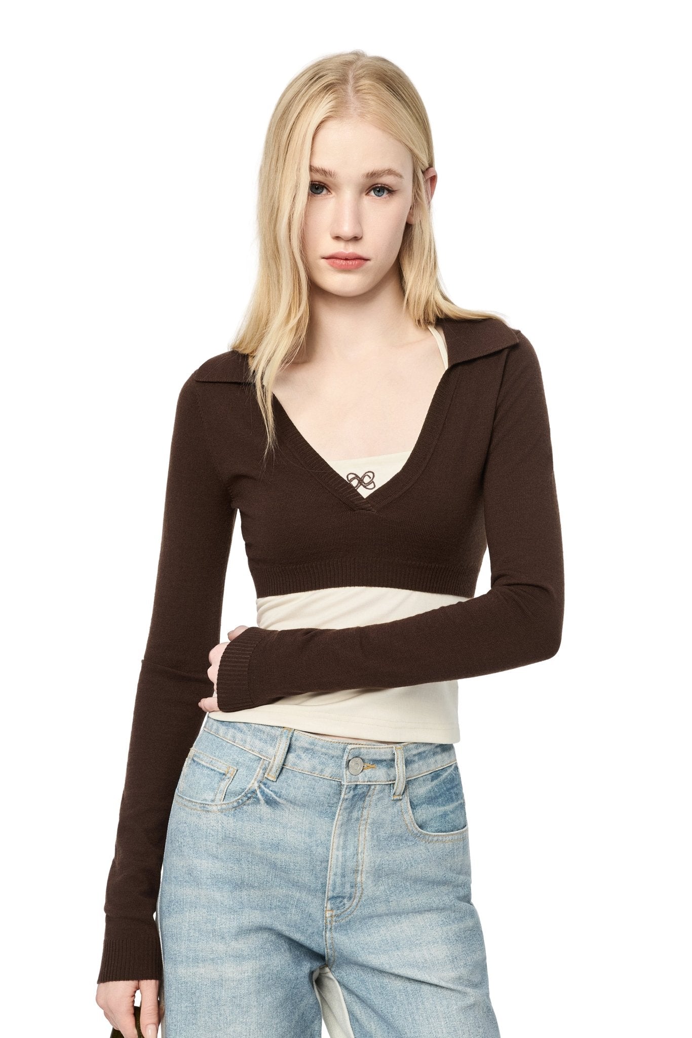 Ann Andelman Brown Knit Halter Neck Two-piece Set