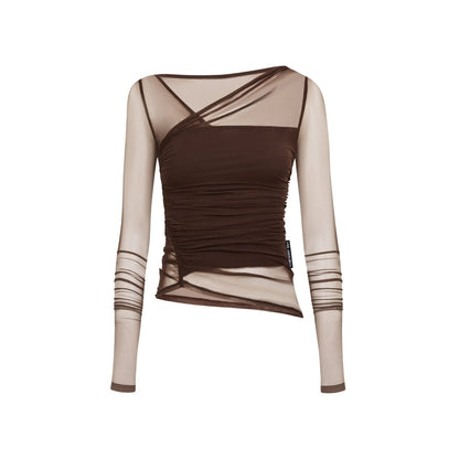 Ann Andelman Brown Pleated Mesh Top
