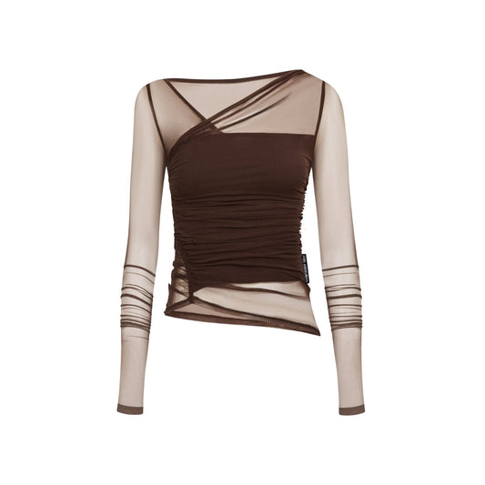 Ann Andelman Brown Pleated Mesh Top