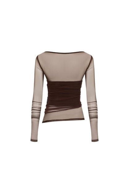 Ann Andelman Brown Pleated Mesh Top