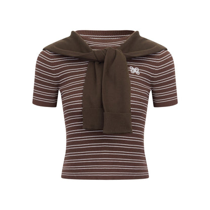 Ann Andelman Brown Shawl Two-Piece Striped T-Shirt