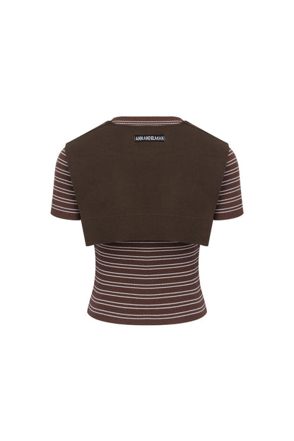 Ann Andelman Brown Shawl Two-Piece Striped T-Shirt