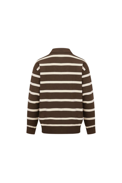 Ann Andelman Brown Striped Long-sleeved Polo Shirt