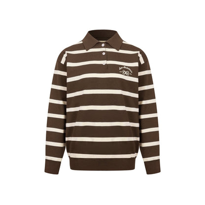 Ann Andelman Brown Striped Long-sleeved Polo Shirt