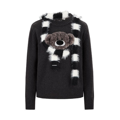 13DE MARZO Bear Thin Scarf Sweater Dark Grey