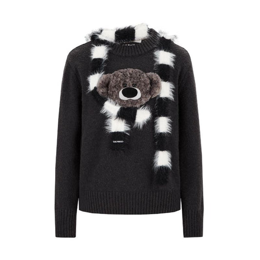 13DE MARZO Bear Thin Scarf Sweater Dark Grey