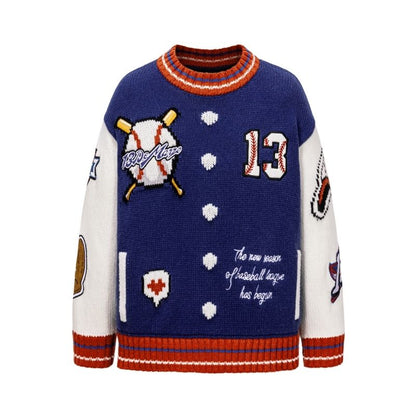 13DE MARZO Pixel Bear Baseball Sweater Blue