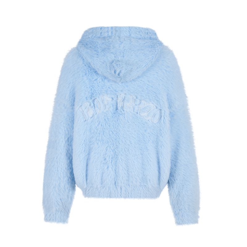 13DE MARZO Faux Mink Fur Zip Jacket Blue