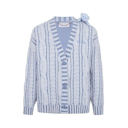 13DE MARZO Bear Yarn Weave Cardigan Blue