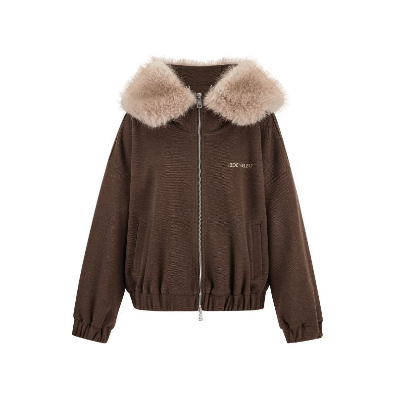 13DE MARZO Doozoo Zipper Hoodie Brown