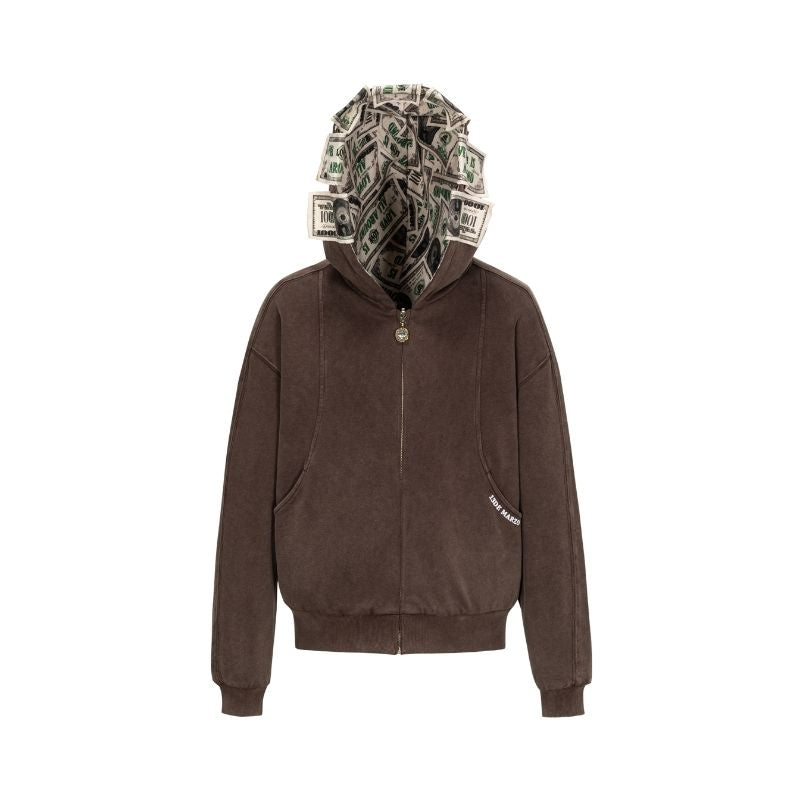 13DE MARZO Bear Cash Zipper Hoodie Brown