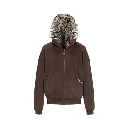 13DE MARZO Bear Cash Zipper Hoodie Brown