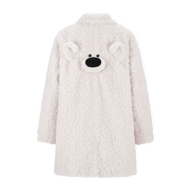13DE MARZO Bear Fuzzy Long Coat Beige