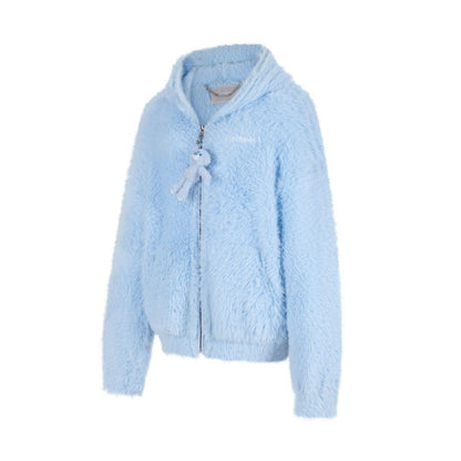 13DE MARZO Faux Mink Fur Zip Jacket Blue