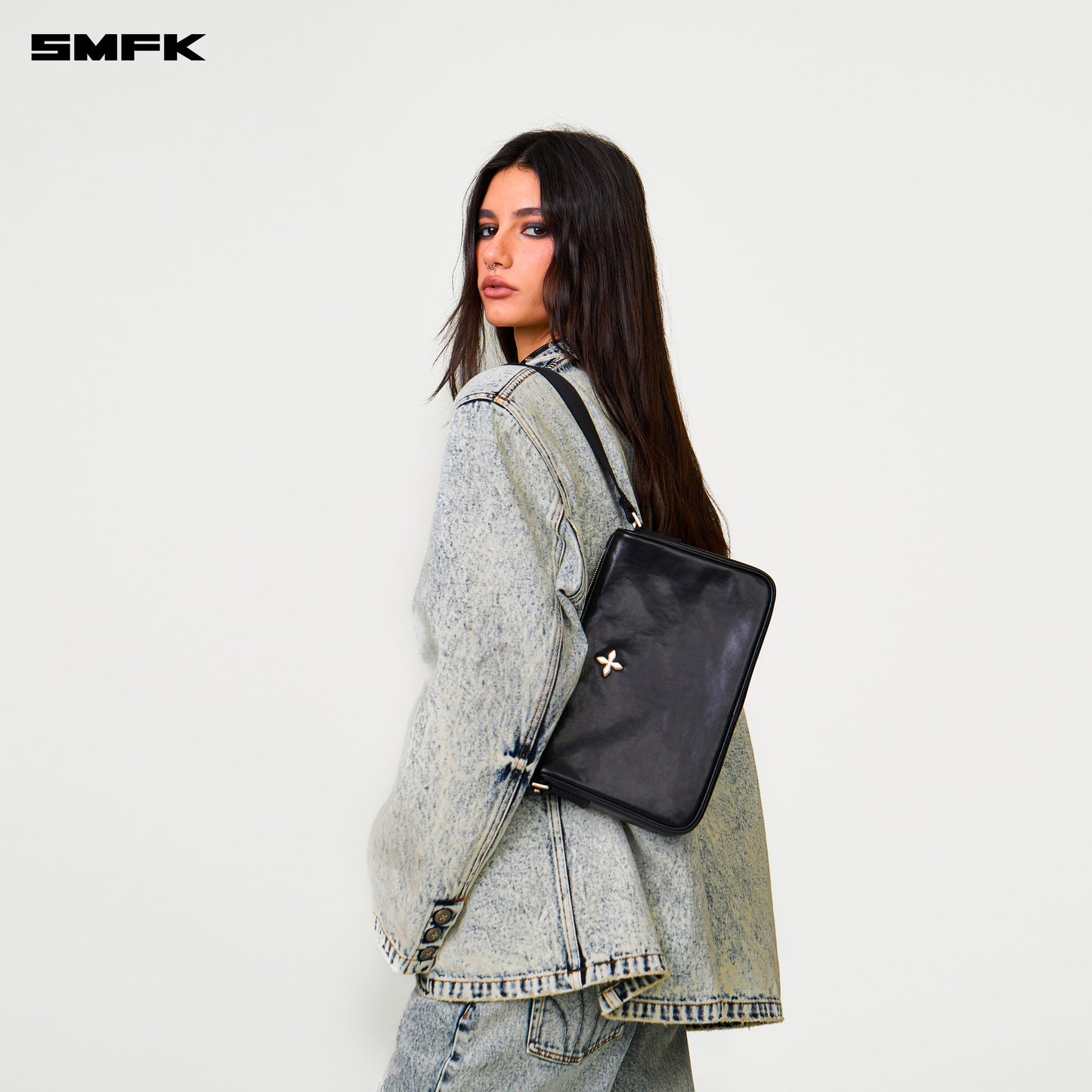 SMFK COMPASS BADGE Cross Badge Black Backpack (Medium)