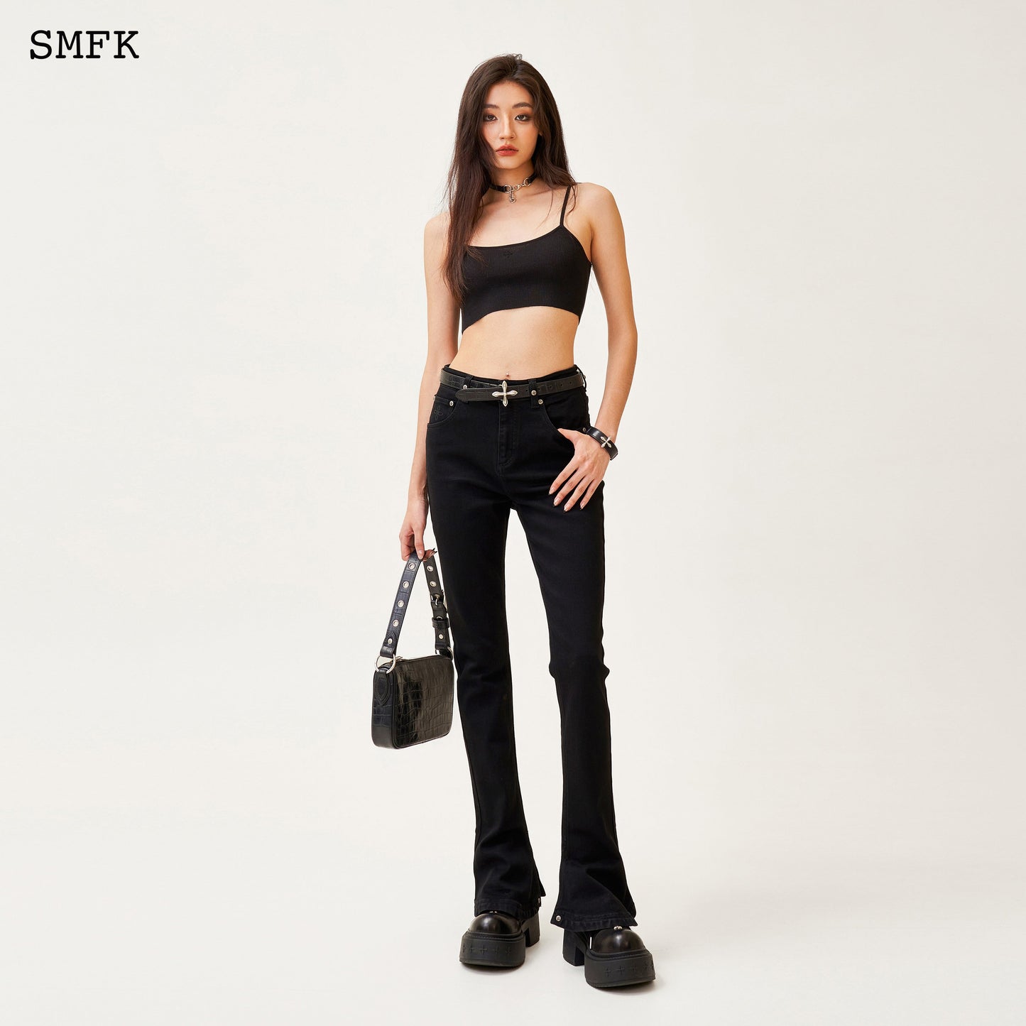 SMFK Compass Classic Horseshoe Flared Jeans Black