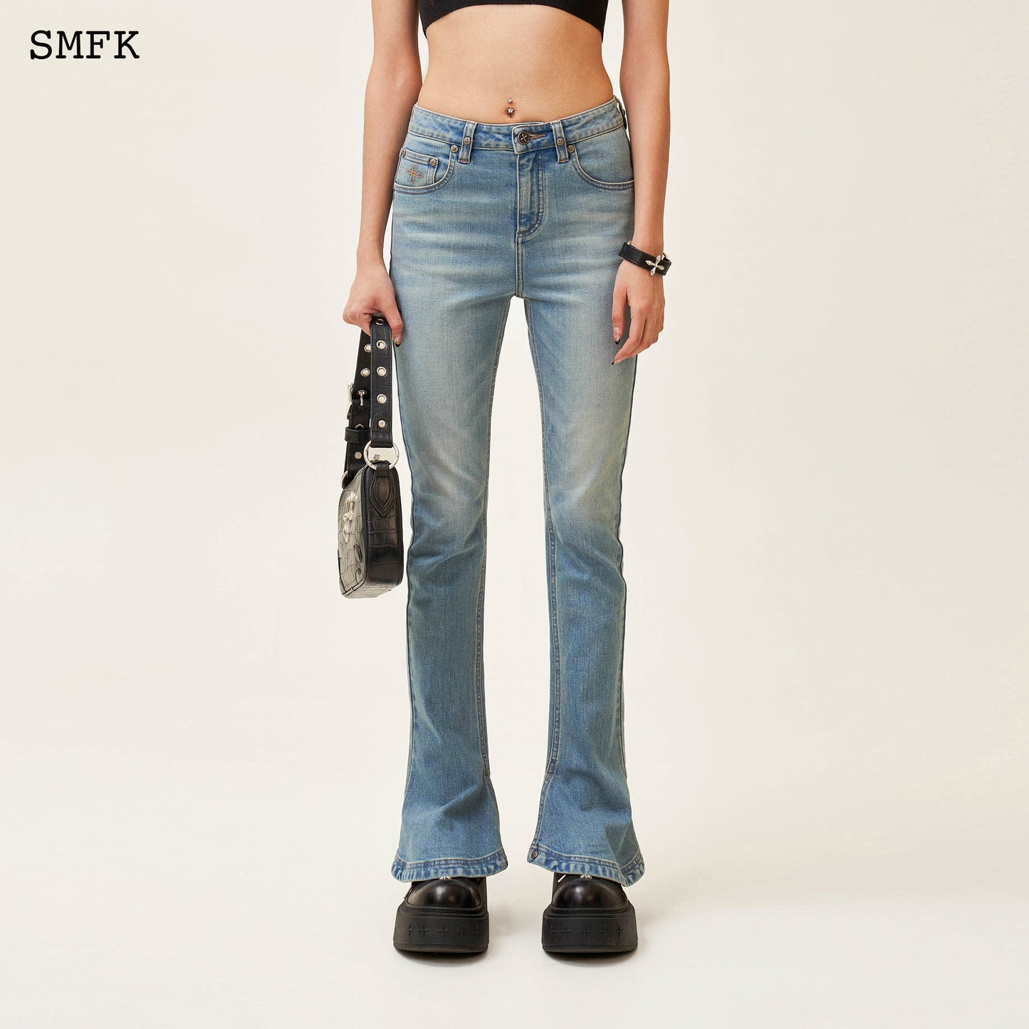 SMFK Compass Classic Horseshoe Flared Jeans Blue