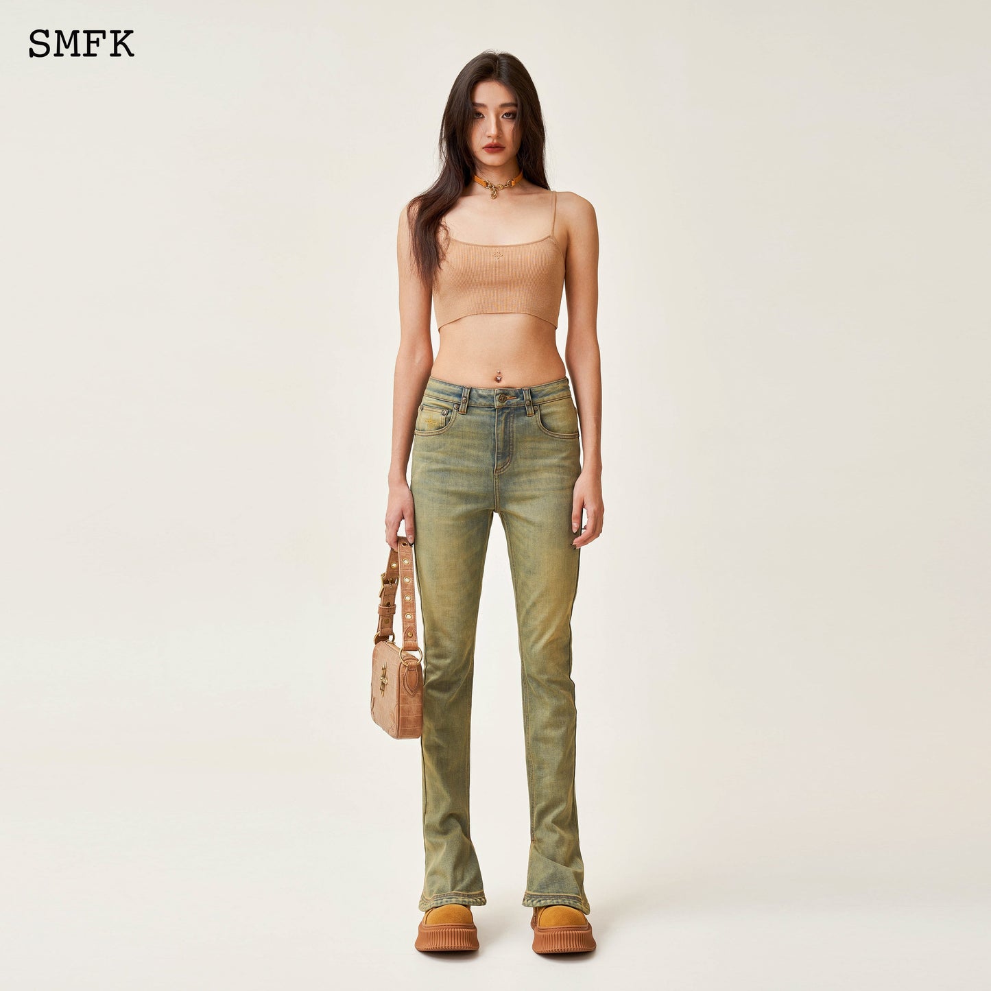 SMFK Compass Classic Horseshoe Flared Jeans Cheese