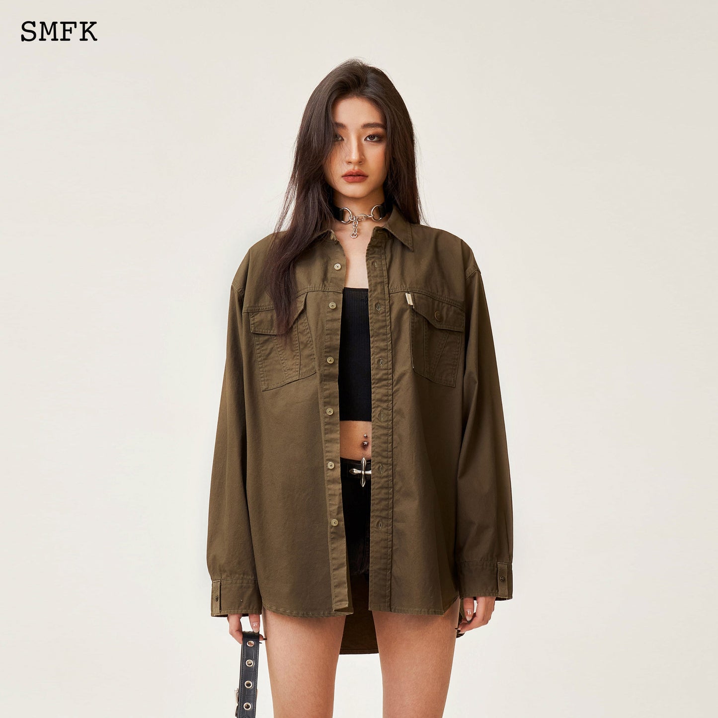 SMFK Compass Classic Loose Workwear Shirt Army Green