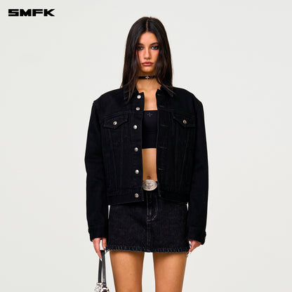 SMFK Compass Cross Classic Cut-Off Denim Skirt in Black