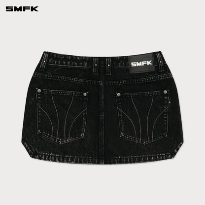 SMFK Compass Cross Classic Cut-Off Denim Skirt in Black