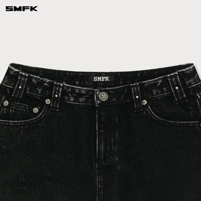 SMFK Compass Cross Classic Cut-Off Denim Skirt in Black