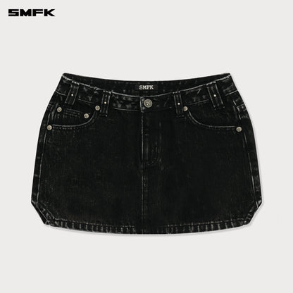 SMFK Compass Cross Classic Cut-Off Denim Skirt in Black