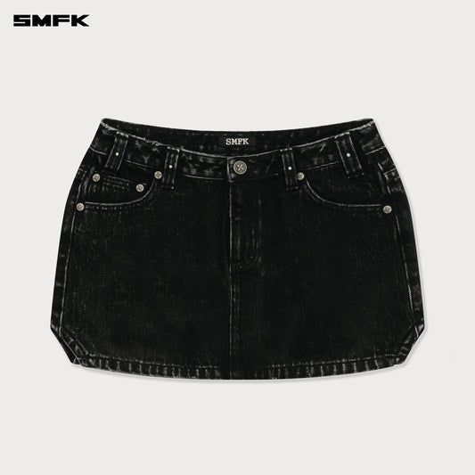 SMFK Compass Cross Classic Cut-Off Denim Skirt in Black