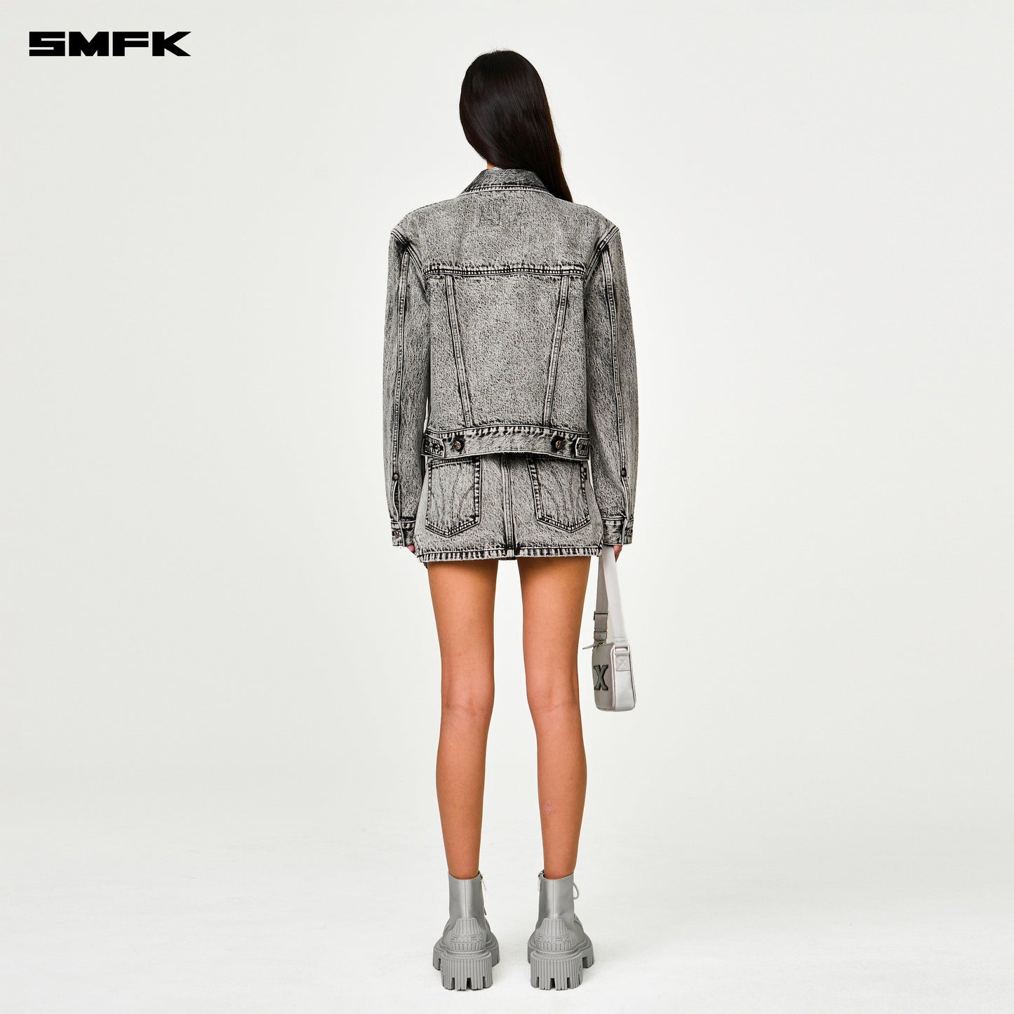 SMFK Compass Cross Classic Cut-Off Denim Skirt in Gray