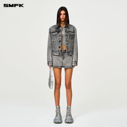 SMFK Compass Cross Classic Cut-Off Denim Skirt in Gray