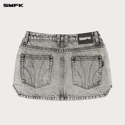 SMFK Compass Cross Classic Cut-Off Denim Skirt in Gray