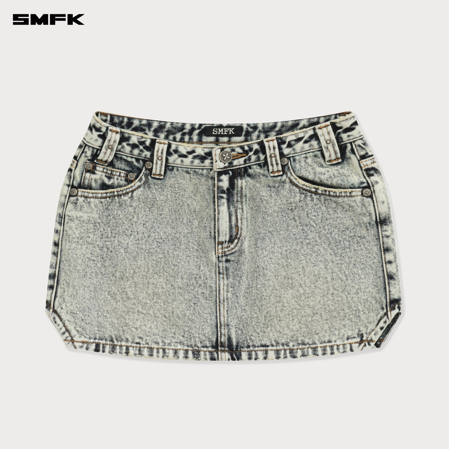 SMFK Compass Cross Classic Cut-Off Denim Skirt in White