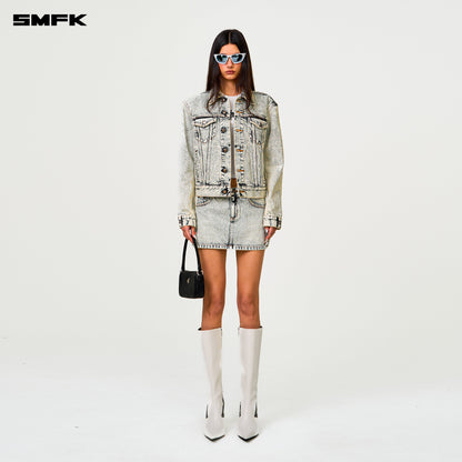 SMFK Compass Cross Classic Cut-Off Denim Skirt in White