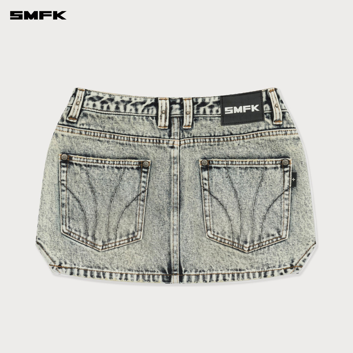 SMFK Compass Cross Classic Cut-Off Denim Skirt in White