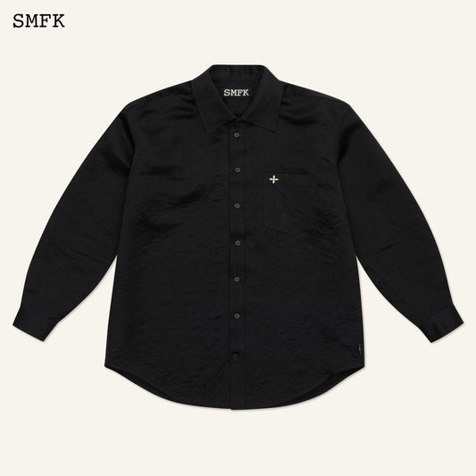 SMFK Compass Cross Classic Satin Loose Shirt In Black