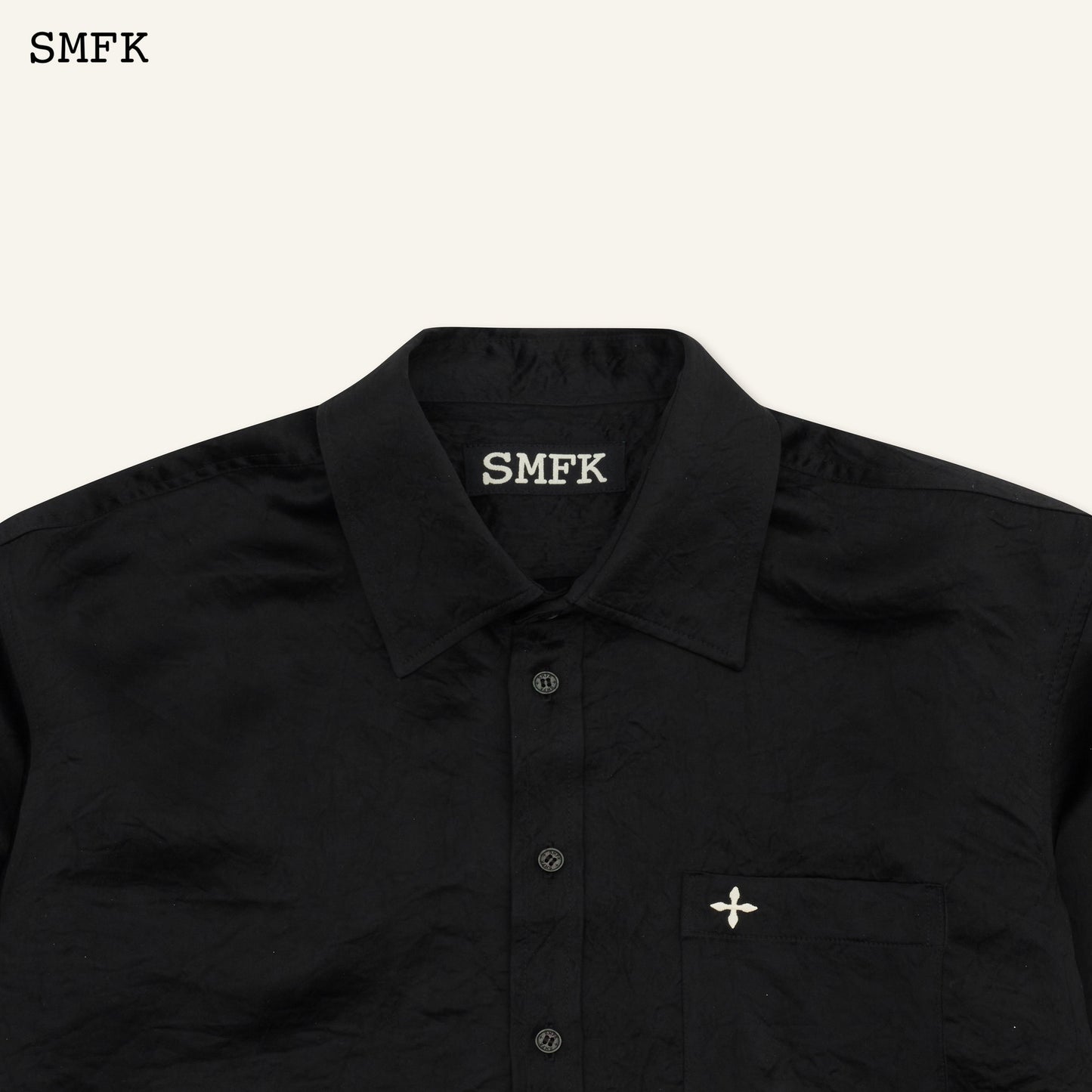 SMFK Compass Cross Classic Satin Loose Shirt In Black