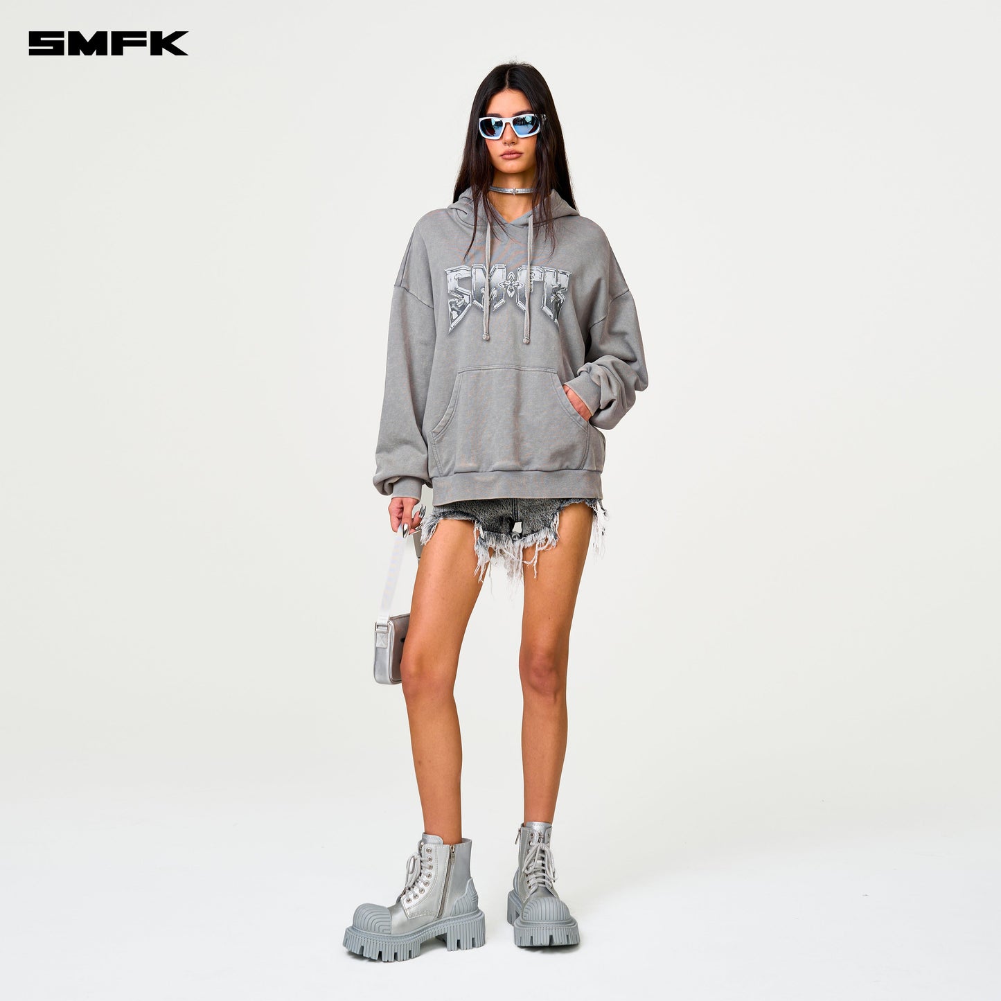 SMFK Compass Cross Classic Wild Denim Shorts in Gray