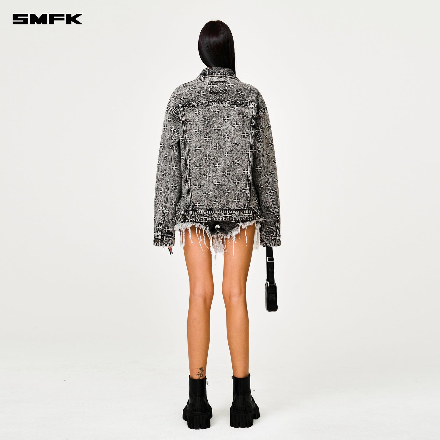 SMFK Compass Cross Classic Wild Denim Shorts in Gray