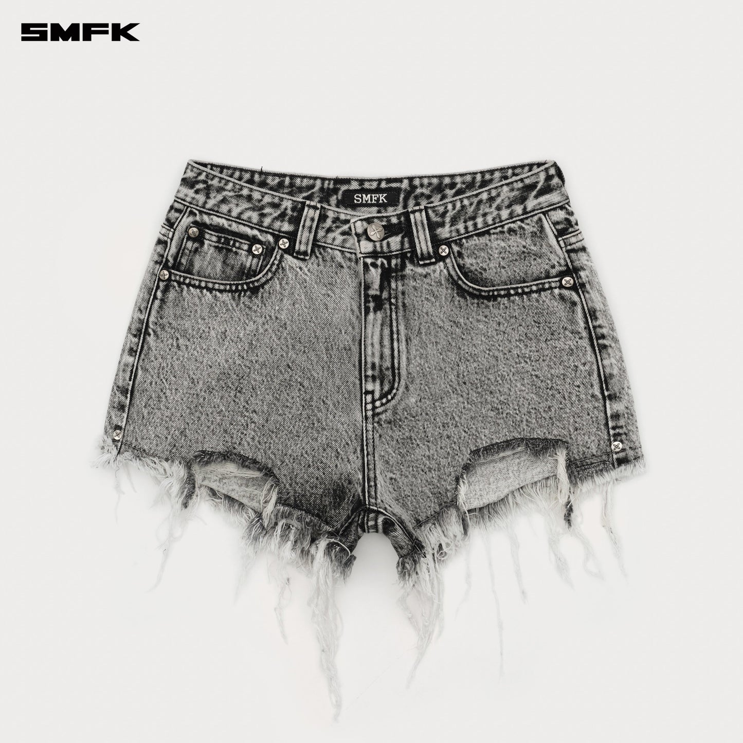 SMFK Compass Cross Classic Wild Denim Shorts in Gray