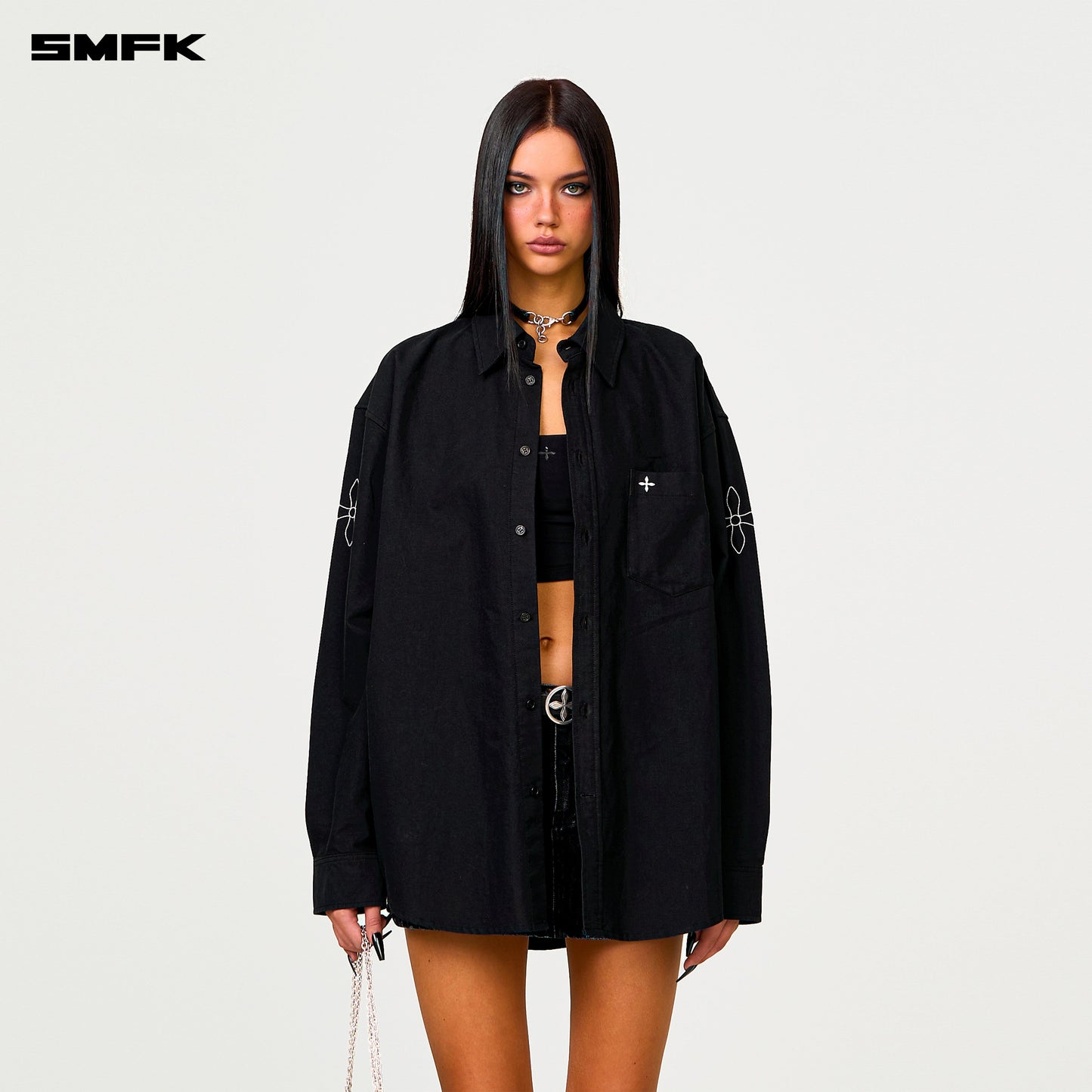 SMFK Compass Designer Oversize Shirt In Black