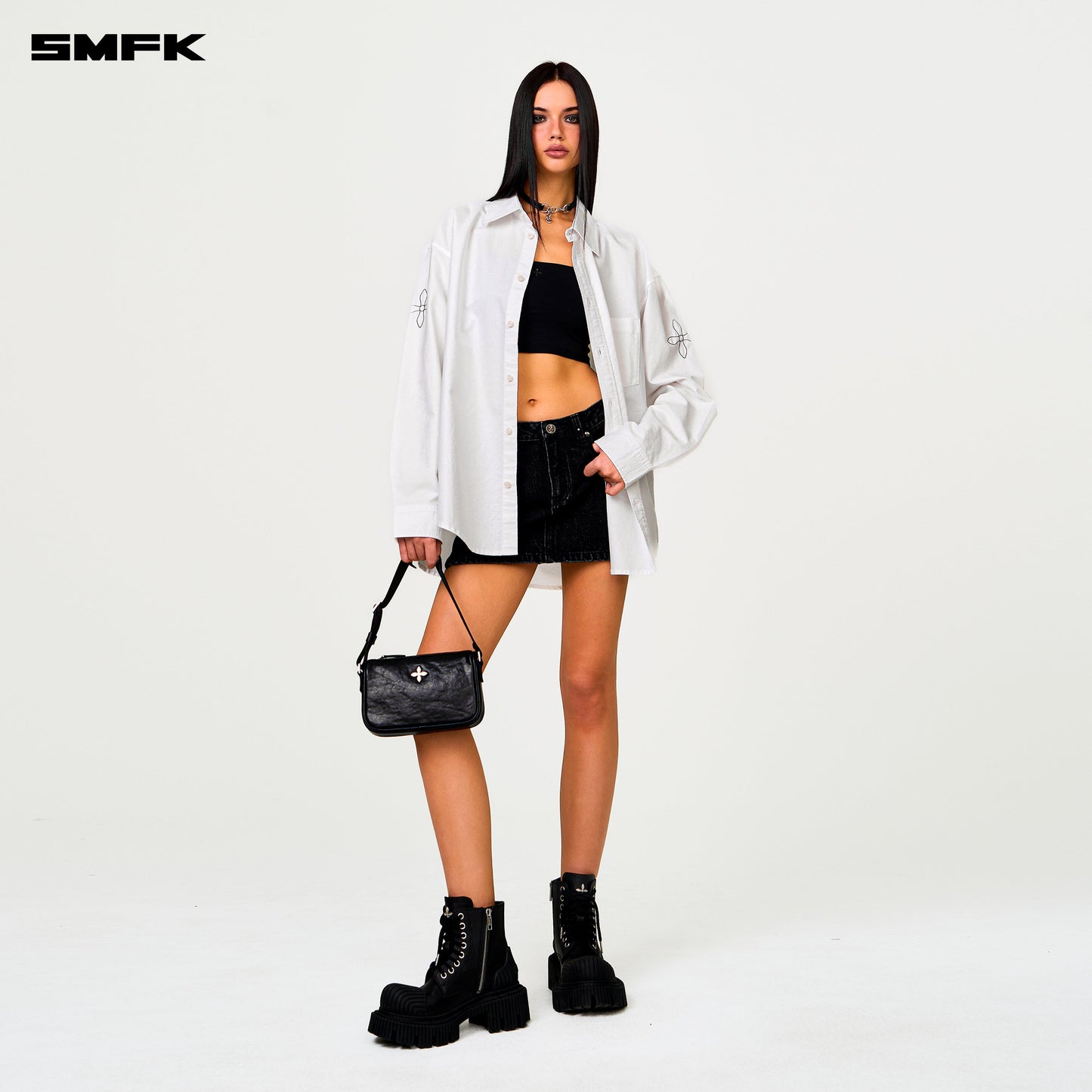 SMFK Compass Designer Oversize Shirt In White