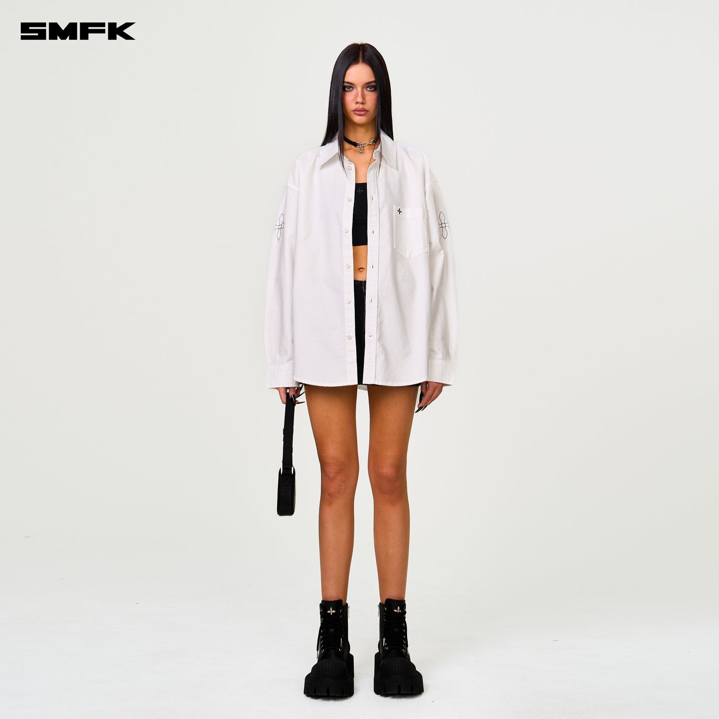 SMFK Compass Designer Oversize Shirt In White