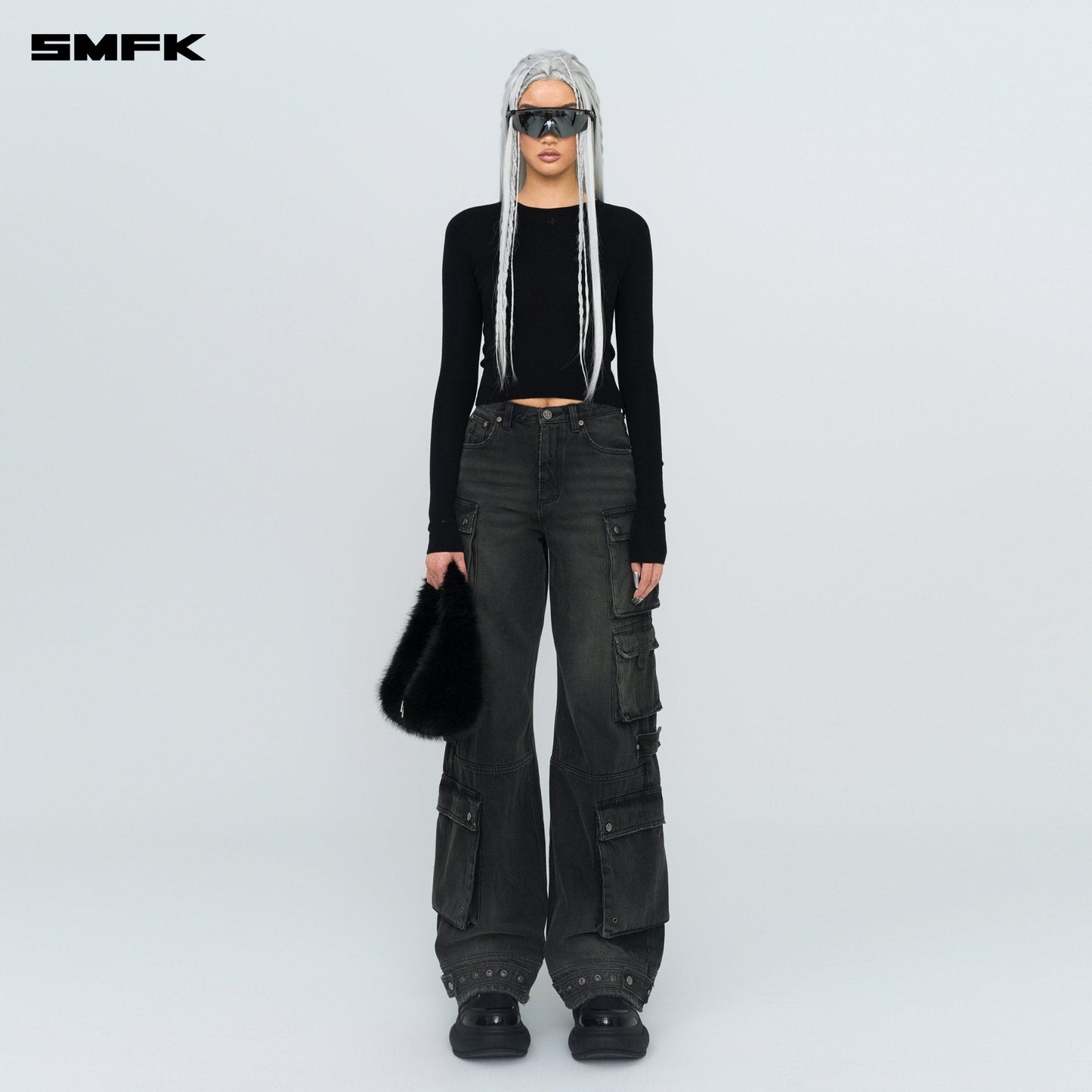 SMFK Compass Hug Knit Wool Top In Black