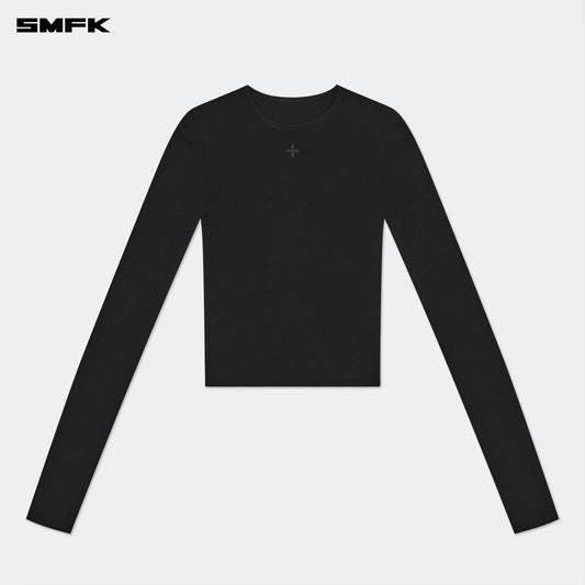 SMFK Compass Hug Knit Wool Top In Black