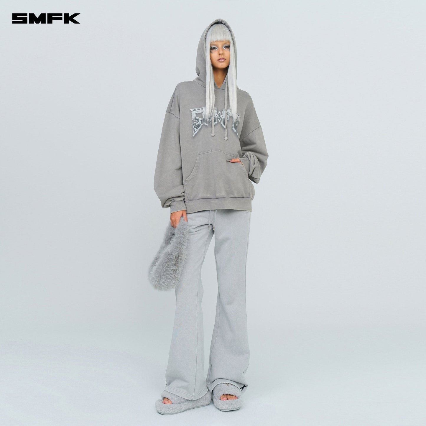 SMFK Compass Metal Rock Loose Hoodie Gray