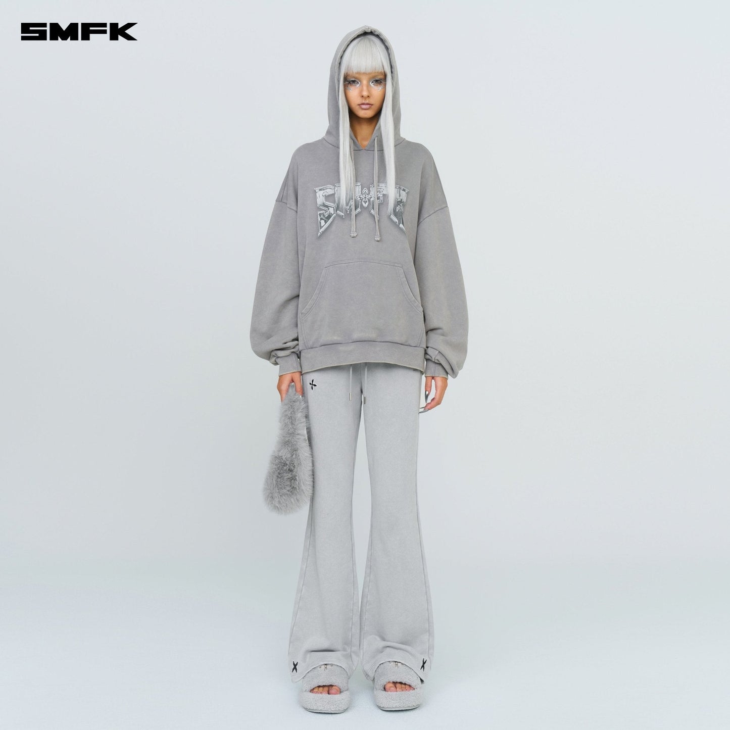 SMFK Compass Metal Rock Loose Hoodie Gray