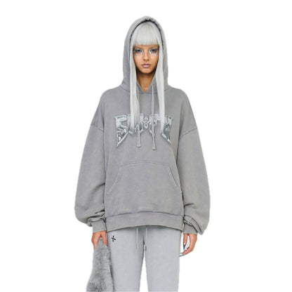 SMFK Compass Metal Rock Loose Hoodie Gray